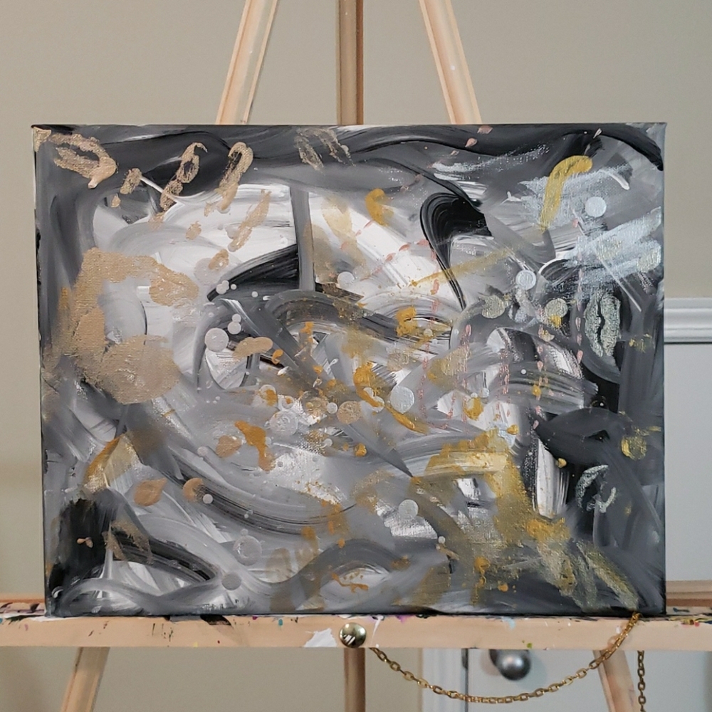 Gold black silver bronze white original art canvas
